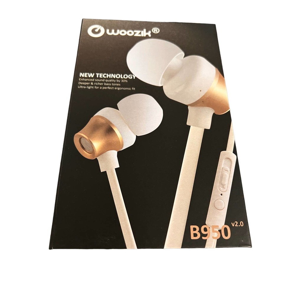 NIB Woozik WIRED headphones model B950 Gold/White #0064